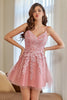 Load image into Gallery viewer, A Line Spaghetti Straps Blush Short Cocktail Dress with Appliques