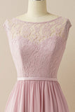 Blush Long Chiffon & Lace Formal Dress