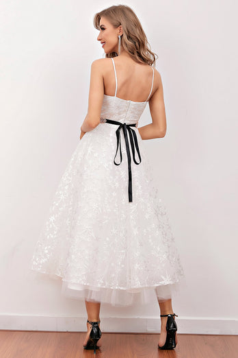 White Lace Midi Prom Dress