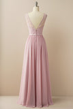 Blush Long Chiffon & Lace Formal Dress