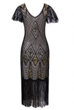 Black & Gold Sequined 1920s Flapper Dress