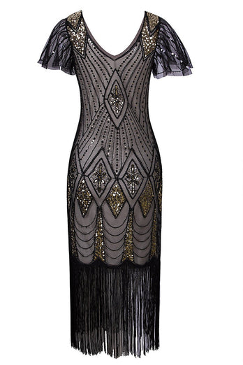 Flapper Black Sequins 1920s Dress