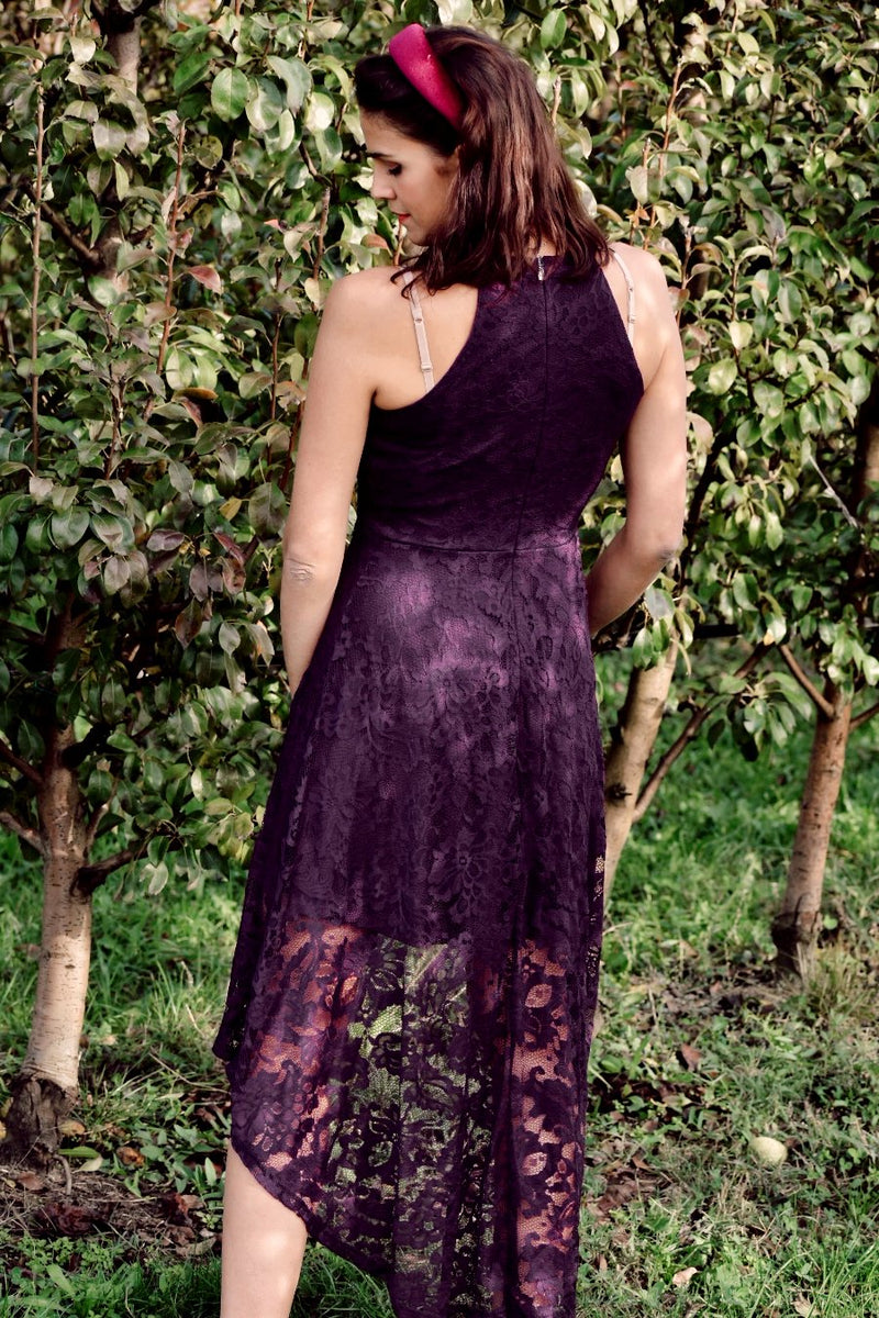 Load image into Gallery viewer, Grape High Low Lace Dress