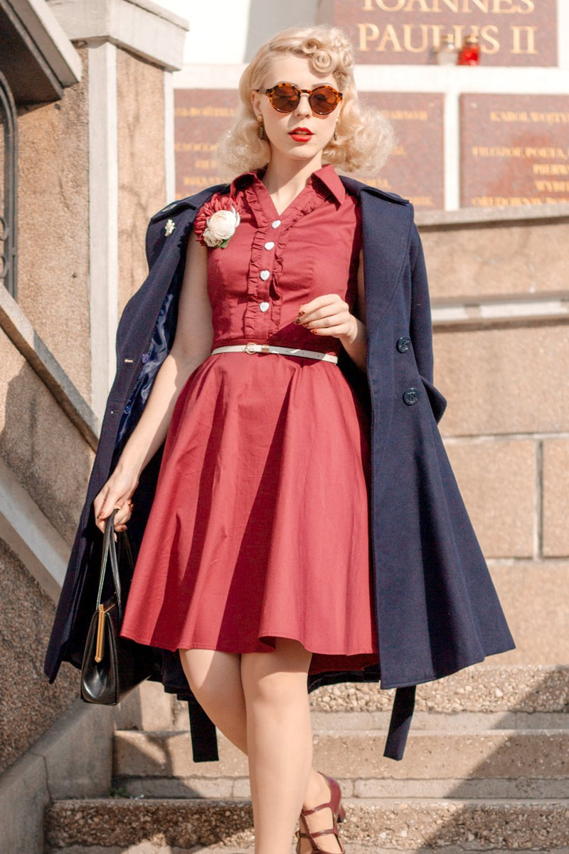 Load image into Gallery viewer, Burgundy 50s Dress