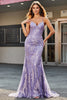 Load image into Gallery viewer, Lilac Sparkly Mermaid Long Prom Dress with Beading