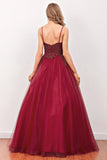 Burgundy Beaded Long Prom Dress