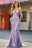 Lilac Sparkly Mermaid Long Prom Dress with Beading