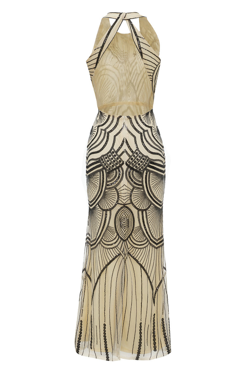 Load image into Gallery viewer, Black Gold Ivory 1920s Formal Party Dress