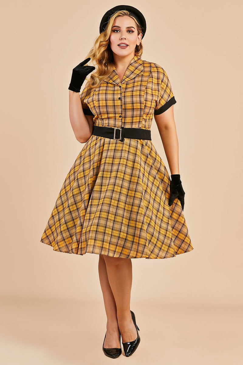 Load image into Gallery viewer, Yellow Plaid 1950s Vintage Dress