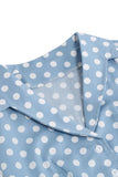 Hepburn Style V Neck Blue Polka Dots 1950s Dress