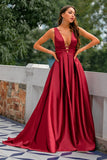 Burgundy Satin Prom Dress