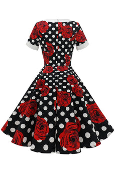 White Dots Red Floral Vintage Dress
