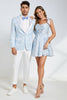 Load image into Gallery viewer, Men&#39;s Blue Jacquard Peak Lapel 2-Piece Prom Suits