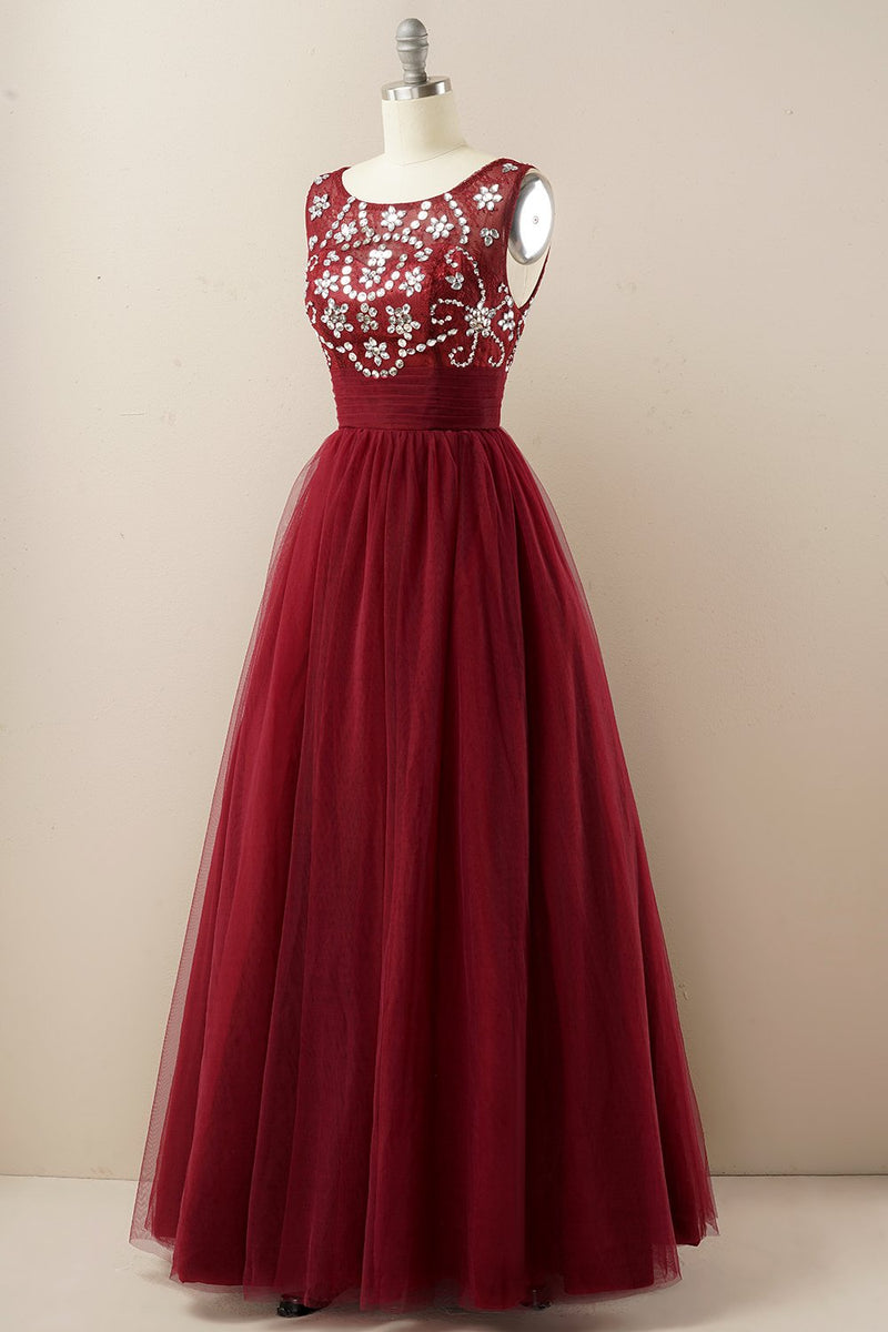 Load image into Gallery viewer, Burgundy Tulle Prom Dress