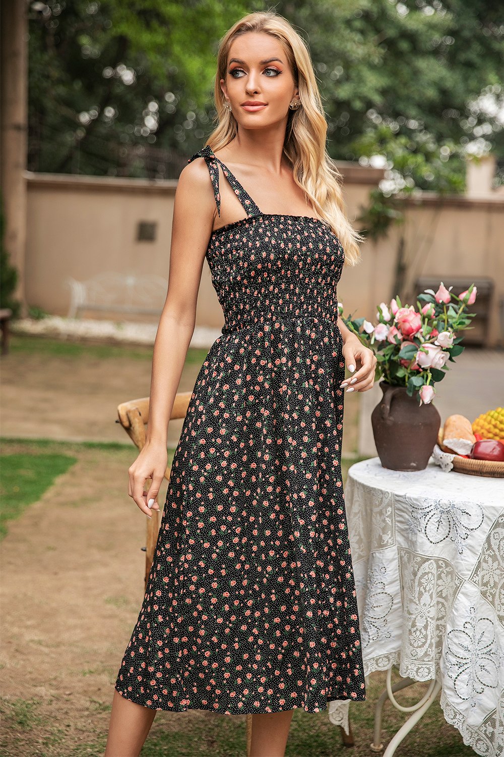 Zapaka Women Black Summer Dress Floral Printed Casual Dress – Zapaka CA