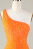 Load image into Gallery viewer, Sequins One-Shoulder Orange Tight Beading Short Homecoming Dress