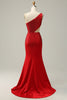 Load image into Gallery viewer, Mermaid One Shoulder Red Cut Out Prom Dress with Beading