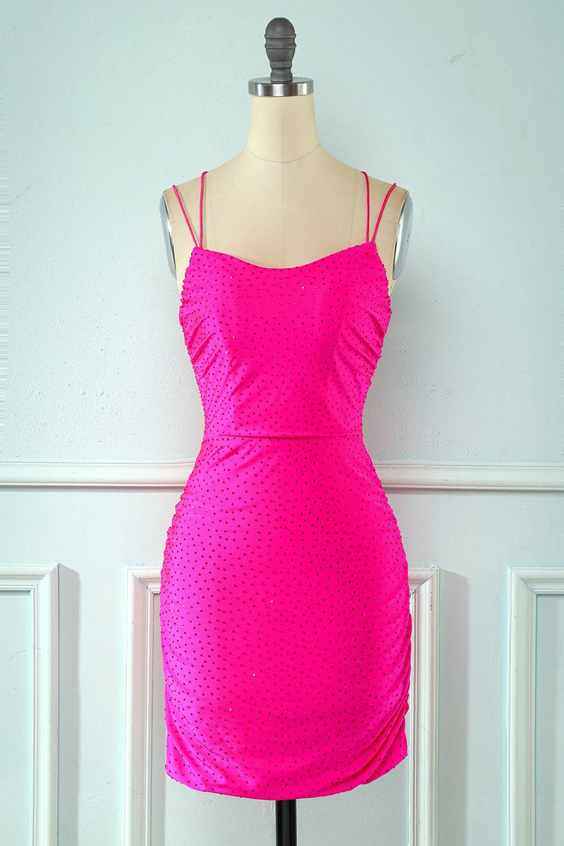 Load image into Gallery viewer, Rose Pink Lace Up Tight Graduation Dress