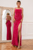 Load image into Gallery viewer, Hot Pink Spaghetti Straps Sequin Prom Dress