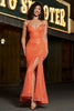 Load image into Gallery viewer, Sparkly Orange Mermaid Spaghetti Straps Sequins Prom Dress With Slit