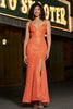 Load image into Gallery viewer, Sparkly Orange Mermaid Spaghetti Straps Sequins Prom Dress With Slit