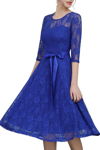 Royal Blue Rose Lace Dress