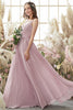 Load image into Gallery viewer, Blush V Neck Long Chiffon Bridesmaid Dress