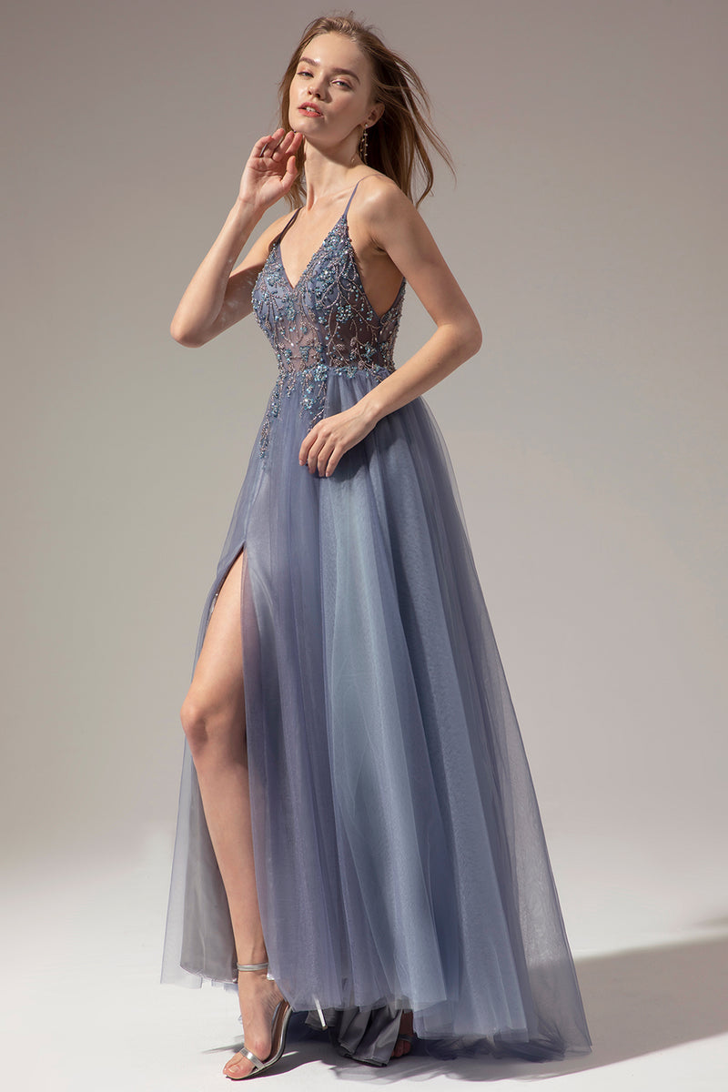 Load image into Gallery viewer, V-neck Long Prom Dress With Slit