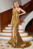 Load image into Gallery viewer, Mermaid Sweetheart Golden Corset Prom Dress with Slit