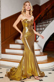 Mermaid Sweetheart Golden Corset Prom Dress with Slit