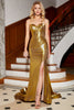 Load image into Gallery viewer, Mermaid Sweetheart Golden Corset Prom Dress with Slit