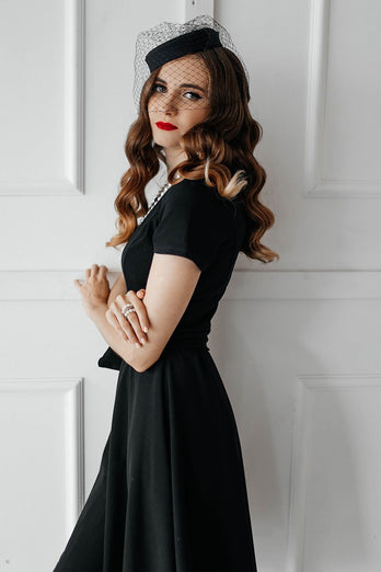 Black Vintage 1950s Dress with Sleeves
