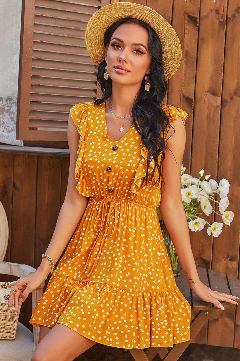 Load image into Gallery viewer, Batwing Sleeves Polka Dots Summer Dress