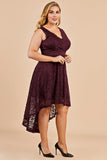 High low Burgundy Lace Plus Size Dress