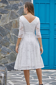 White 3/4 Sleeves Formal Dress