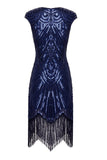 Navy Sequin 1920s Fringe Flapper Dress