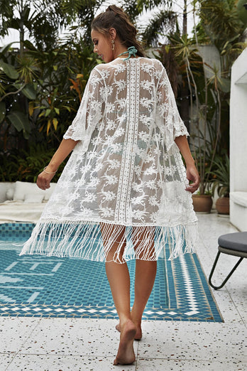 Sheer Mesh White Embroidered Cover Up