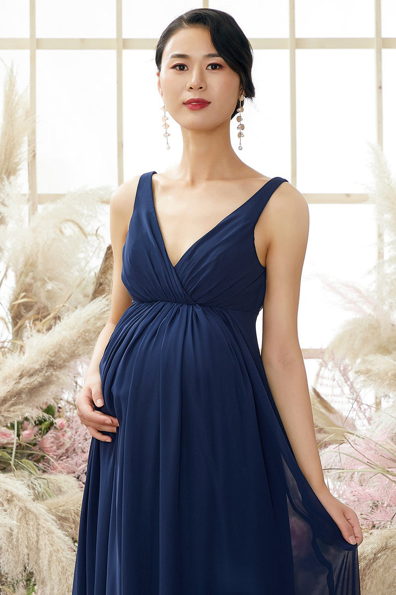 Load image into Gallery viewer, V neck Long Maternity Bridesmaid Dress