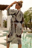 Floral Mesh Long White/Black Cover Up