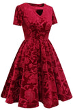 Burgundy Short Sleeves Velvet Party Dress