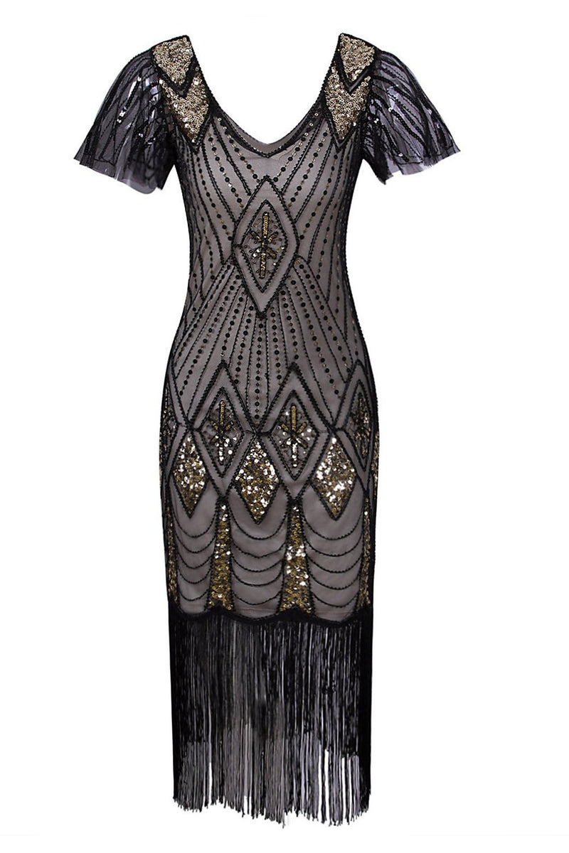 Load image into Gallery viewer, Flapper Black Sequins 1920s Dress