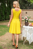 Yellow V Neck Sleeveless 1950s Dress