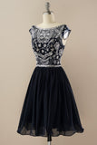 Navy Beaded Sleeveless Graduation Dress