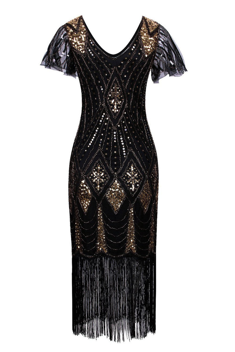 Load image into Gallery viewer, Black Flapper Sequins 1920s Dress