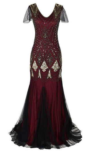 Burgundy 1920s Sequins Long Flapper Dress
