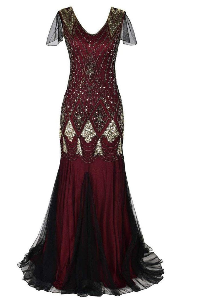 Load image into Gallery viewer, Burgundy 1920s Sequins Long Flapper Dress