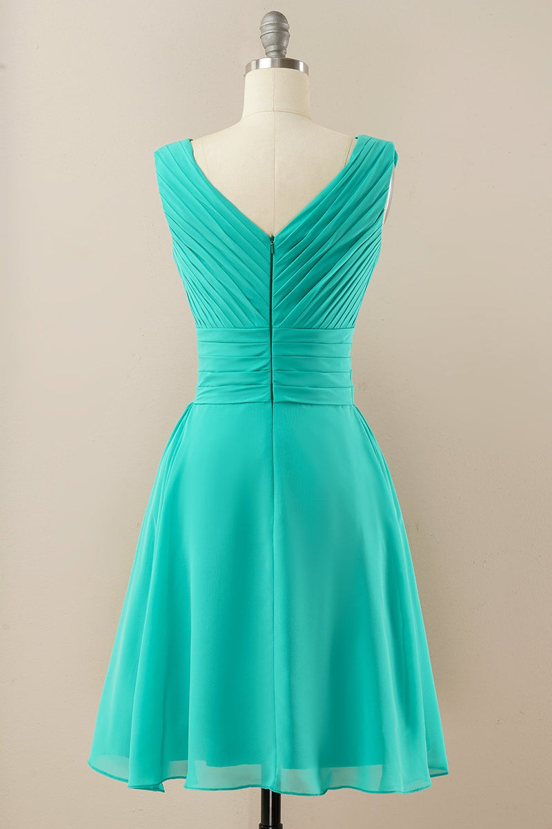 Load image into Gallery viewer, Green Chiffon Midi Bridesmaid Dress