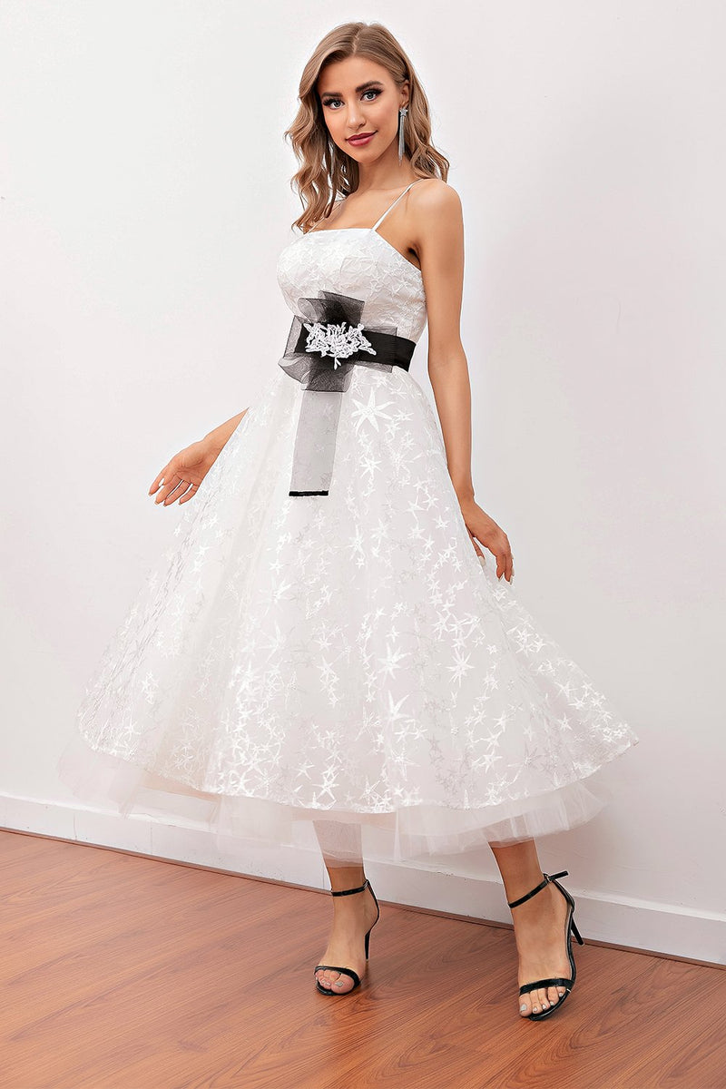 Load image into Gallery viewer, White Lace Midi Prom Dress