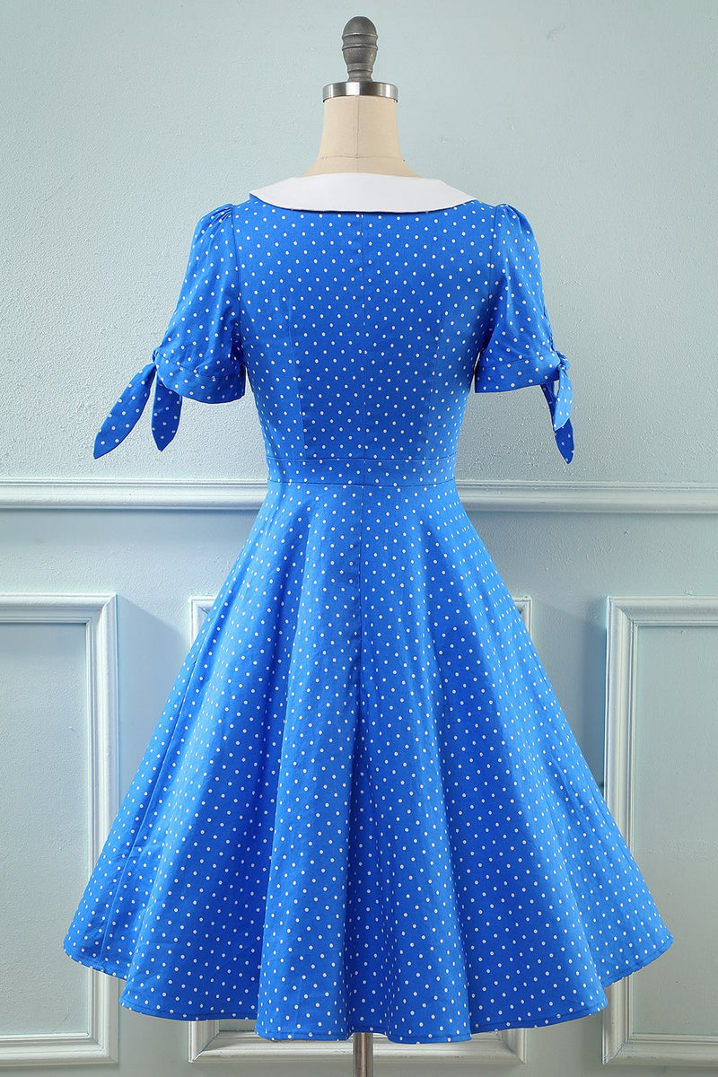 Load image into Gallery viewer, Vintage Blue Polka Dots 1950s Dress