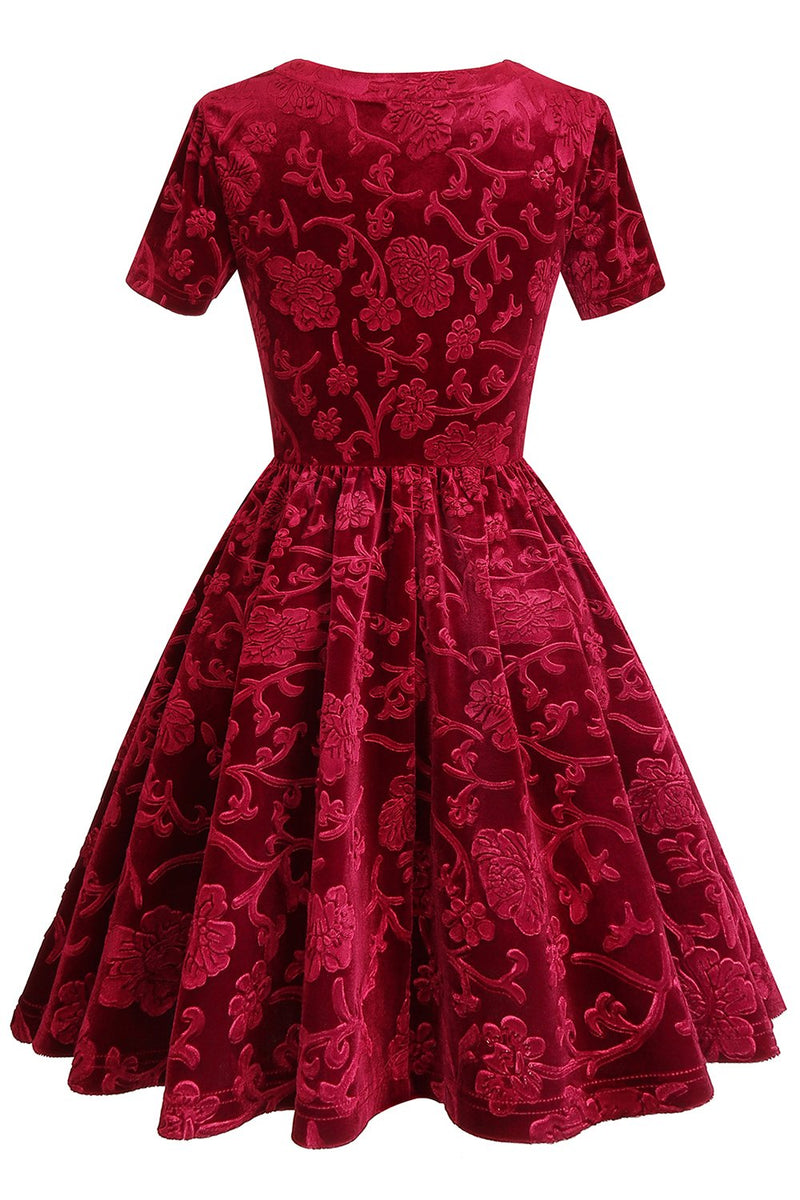 Load image into Gallery viewer, Burgundy Short Sleeves Velvet Party Dress